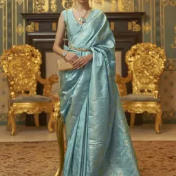 Elora Blue Woven Saree With Unstitched Blouse-picture-24