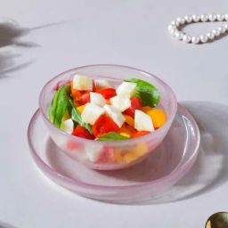 Nestasia Translucent Pink Food-Safe Intricate Textured Glass Serving Bowl & Plate Set, 300ml-30