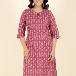 Aramya Geometric Printed Keyhole Neck Regular Cotton Straight Kurta-picture-27