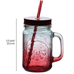 Aura Set of 2 Red Coloured Mason Jar With Metal Lid & Straw 480 ml Each image 5
