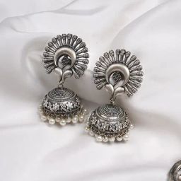 Teejh Ethnic Jhalsa Silver Oxidized Jhumki Earrings-46