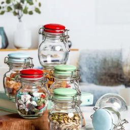 Goodhomes Transparent Glass Jar With Ceramic Color Lid (0.15 L) - Set of 6-39