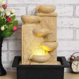 CHRONIKLE Beige Polyresin 5 Diya Steps Table Top Waterfall Fountain-12