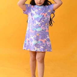 YK Girls Unicorn Planet Printed Pure Cotton Night Dress-image-47