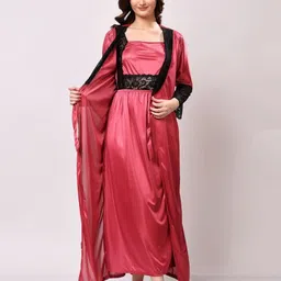 NIGHT KEYS Purple Satin Maxi Solid Nightdress-41