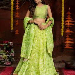 Indi Inside Green Printed Unstitched Lehenga Choli Set With Dupatta-image-39
