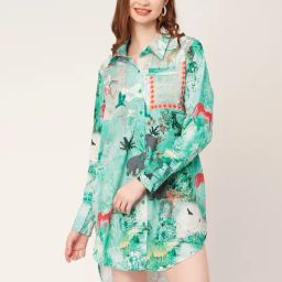 Moomaya Sea Green Printed Long Shirt-picture-15