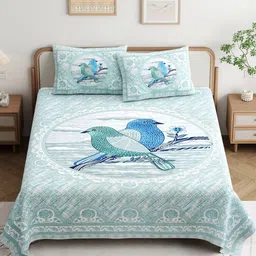 JAIPUR PRIME Magnet White Printed Pure Cotton 180TC King Bedsheet Set 2.74m x 2.54m-image-93