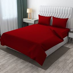CLIO'S HERITAGE STORE Burgundy Striped Cotton 210 TC Queen Bedsheet Set 2.28 m x 2.54 m-image-60