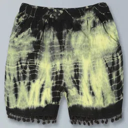 Kiddopanti Pom Pom Lace Hem Tie & Dye Shorts - Yellow & Black-picture-49