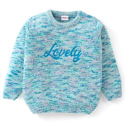 Babyhug Knitted Full Sleeves Sweater with Text Print - Blue-image-86