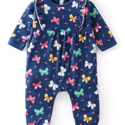 Babyhug 100% Cotton Full Sleeves Romper With Butterfly Print - Navy Blue-image-95