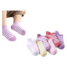 MOMISY Baby Girl Boys children Non Slip Socks Toddlers Infant Warm Cotton Stretch Crew Anti skid silicone dots striped -6 Pairs-image-54