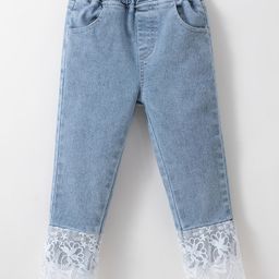 Kookie Kids Full Length Washed Denim Jeans with Lace Detailing - Blue-image-40