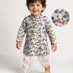 Babyhug 100% Cotton Woven Full Sleeves Floral Printed Kurta & Dhoti Set- Multicolour-image-67