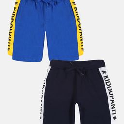 Kiddopanti Pack Of 2 Brand Name Printed Shorts - Blue & Navy Blue-image-45