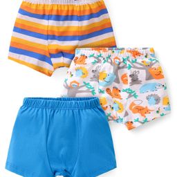 Babyhug 100% Cotton Trunk with Stripes & Animal Print Pack Of 3 - Multicolor-image-105
