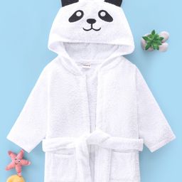 Babyhug Woven Terry Full Sleeve Bathrobe with Panda Print- White-image-66