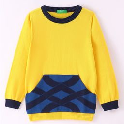 UCB Knitted Full Sleeves Pullover Printed Sweater with Kangaroo Pocket - Yellow-image-69