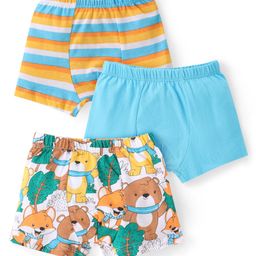 Babyhug 100% Cotton Striped Trunks with Animals Print Pack of 3 - Yellow & Blue-image-71