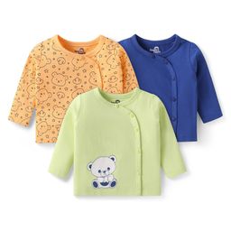Doodle Poodle 100% Cotton Knit Full Sleeves Animal Printed Jhablas Pack of 3 - Blue Green & Orange-23