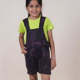 Kiddopanti Cotton Sleeveless Abstract Printed Dungaree Shorts -  Black & Violet-image-97