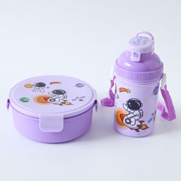 Freezer & Leak Proof Lunch Box Set with Water Bottle Space Theme Print - Purple-22