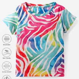 Pine Active Half Sleeves High Stretch T-Shirt Abstract Print - Pink Blue & Yellow-image-98
