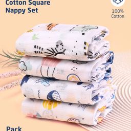 ZOE Printed Reusable Muslin Cotton Square Nappy Set Pack of 4 - Multicolor-24