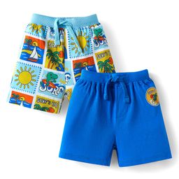 Babyhug Single Jersey Knit Shorts with Beach Theme Print Pack of 2 - Blue-picture-9
