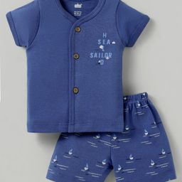 Simply Interlock Knit Half Sleeves Shorts Night Suit with Nautical Theme Print - Navy Blue-image-80