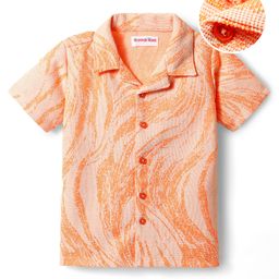 Kookie Kids Textured Knit Half Sleeves Printed Shirt - Orange-image-73