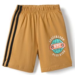 Taeko Single Jersey Knee Length Shorts With Text Print & Tape Detailing - Gold-image-17