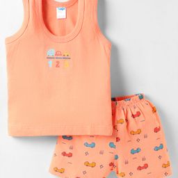 Tango Single Jersey Knit Sleeveless Innerwear Sets With Vehicle Print - Orange-image-74