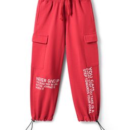 Pine Kids Cotton Knit Full Length Lounge Pant with Typography Print - Red-picture-18