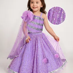 Babyhug Woven Lehenga Choli Set With Sequin Detailing & Dupatta - Lavender-picture-12