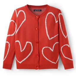 Pine Kids Knit Front Open Sweater with Heart Design - Red-image-8
