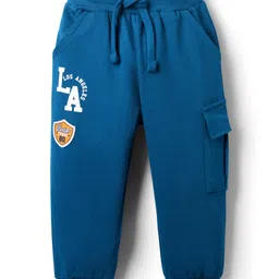 Babyhug Cotton Terry Knit Full Length Lounge Pant with LA Print - Blue-picture-34