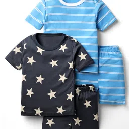 Kidi Wav Pack Of 2 Half Sleeves Striped & Stars Printed Coordinating Tees & Shorts Set - Multi Colour-picture-2