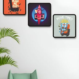 SAF Orange & Green 3 Pieces Cartoon Characters Wooden Printed Wall Art-image-97