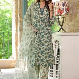Divena Floral Printed Pure Cotton Straight Kurta With Trousers & Dupatta-picture-25