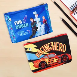Kuber Industries Blue & Red Pack of 2 Disney Square Pencil Pouch for Kids with Zipper-5