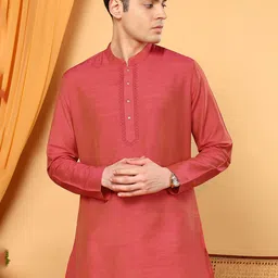 TATTVA Men Embroidered Pastels Kurta-image-4