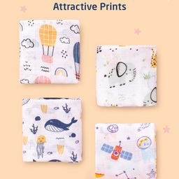 ZOE Printed Reusable Muslin Cotton Square Nappy Set Pack of 4 - Multicolor image 5