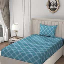 HIDECOR Blue 210 TC Single Bedsheet with 1 Pillow Covers-picture-47