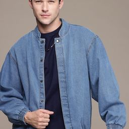 The Roadster Life C. Pure Cotton Bomber Oversized Denim Jacket-45