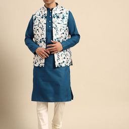 KISAH Men Blue Solid Kurta with Churidar & Nehru Jacket-picture-58