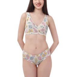 Soie Off White Printed Non-Padded Non-Wired Bra & Panty Set-7