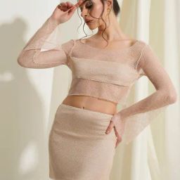 PRIZO Beige Lace Top With Skirt-picture-14