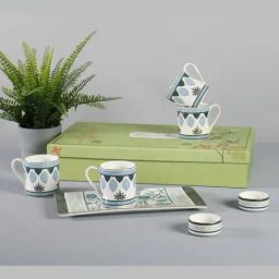 India Circus Abstract White Bone China Snack Set (Set of 7) Accented With 22 Carat White Each With Gift Premium Box-10